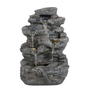23-8-inch-tall-slim-concrete-outdoor-water-fountain-led-white 23.8 inch tall slim concrete outdoor water fountain with LED lights and adjustable pump on white background