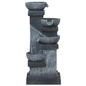 4-tier cascading bowl outdoor water fountain with LED lights on white background resin patio garden fountain