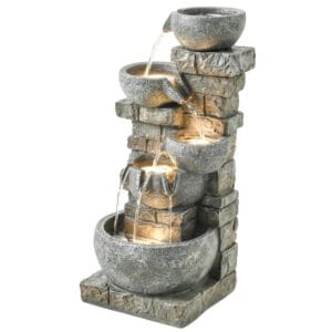 5-tier-tall-outdoor-water-fountain-led-white-background 5-tier tall outdoor water fountain with LED lights on white background cascading resin garden fountain stone look