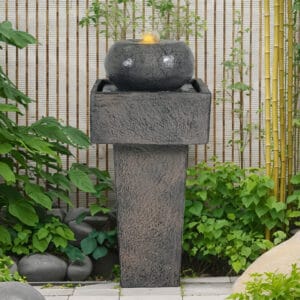 minimalist concrete column water fountain with LED light modern outdoor patio garden fountain gray cement