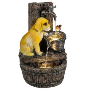puppy-garden-water-fountain-3-tier-led-white-background puppy garden water fountain with LED lights 3 tier rustic outdoor decorative fountain on white background