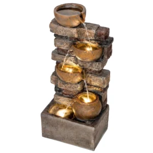 rustic jug cascading water fountain with LED lights 5 tier outdoor garden fountain white background product image
