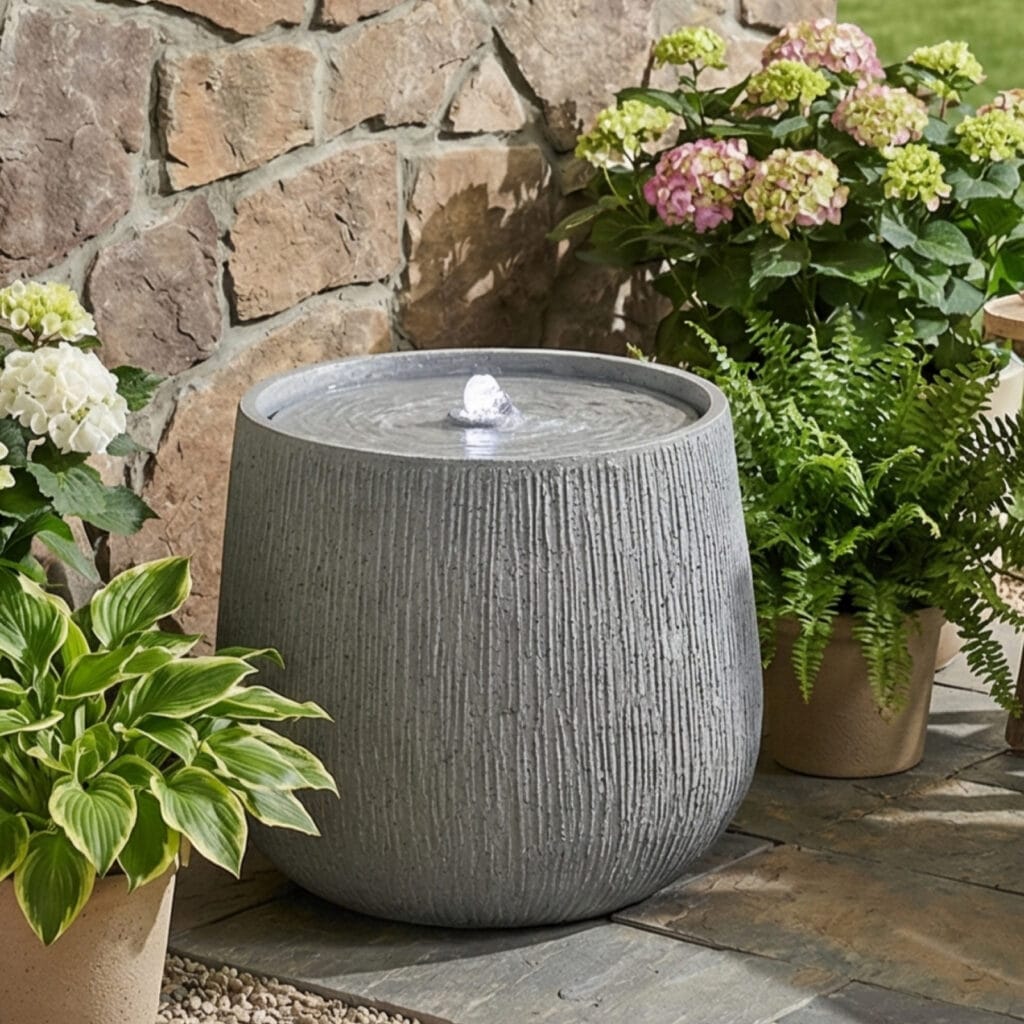 small bowl outdoor water fountain with LED light tabletop polyresin patio deck fountain