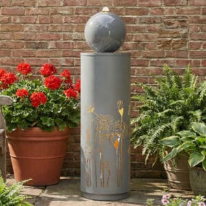 modern sphere top outdoor water fountain with LED lights metal cutout patio garden fountain