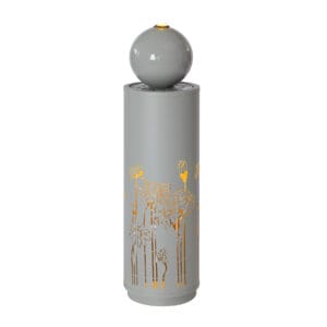 sphere top outdoor water fountain with LED lights on white background metal cutout patio garden fountain