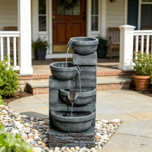 4 tier outdoor waterfall fountain with LED lights resin cascading bowl garden fountain