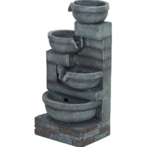 4 tier outdoor waterfall fountain with LED lights on white background