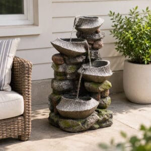 4 tier rock bowl water fountain with LED lights indoor outdoor polyresin cascading fountain