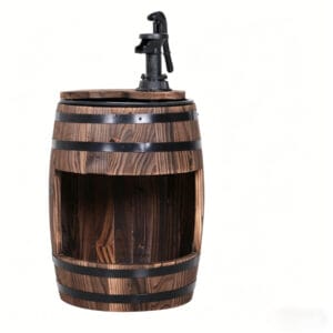 Wooden Water Pump Fountain Apple Barrel rustic 2-tier outdoor patio garden decor