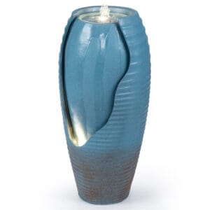16x32 cracked jar water fountain with LED lights resin patio fountain on white background