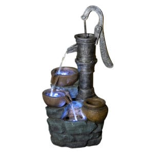 32 inch large outdoor resin fountain with vintage pump cascading water white background