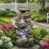 5-tier stone outdoor water fountain with LED lights resin stacked rock patio garden fountain
