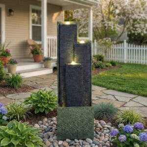 modern 3-tier cascading outdoor water fountain with LED lights for garden patio porch lawn