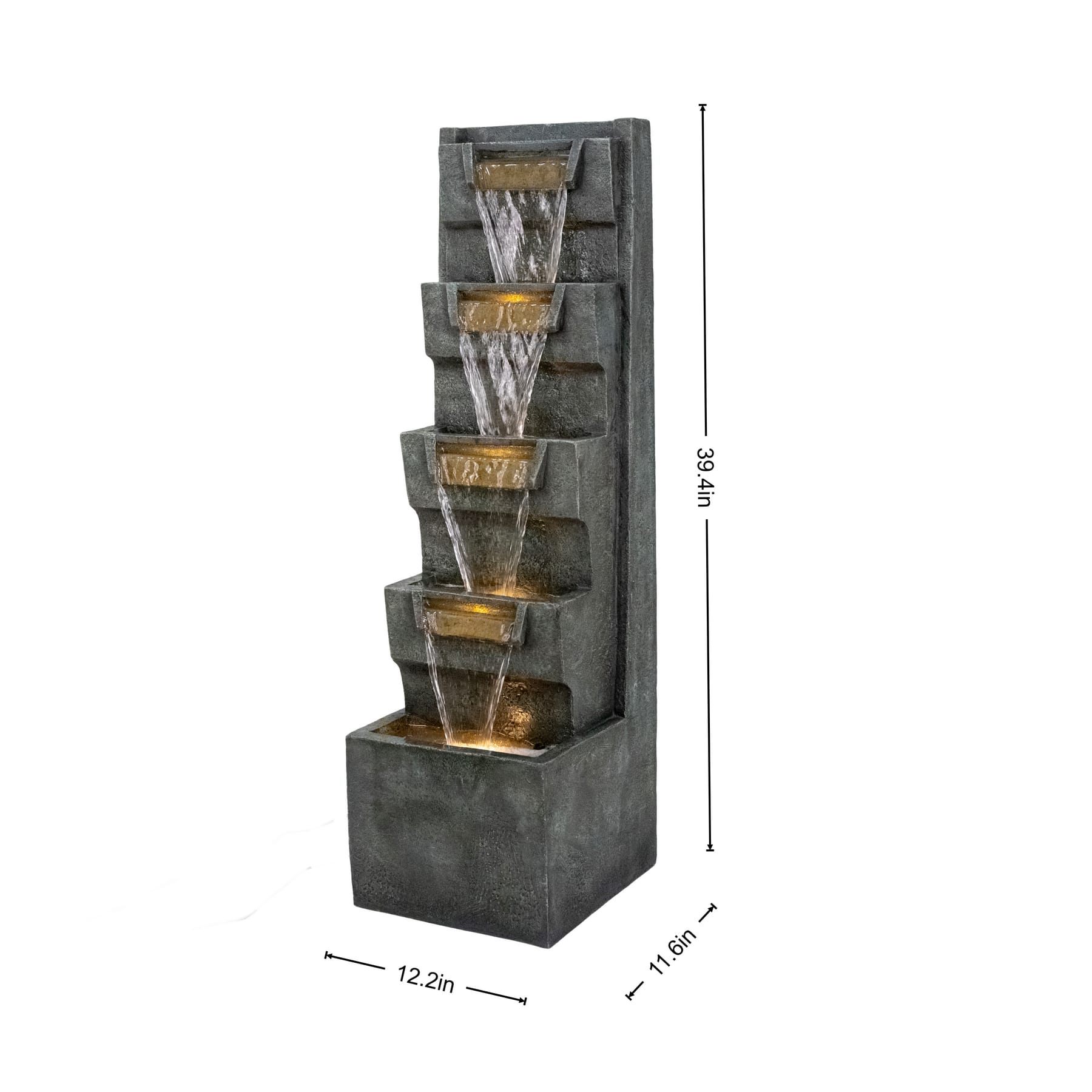 tall 4-tier outdoor waterfall fountain dimensions 12.2 x 11.6 x 39.4 inches